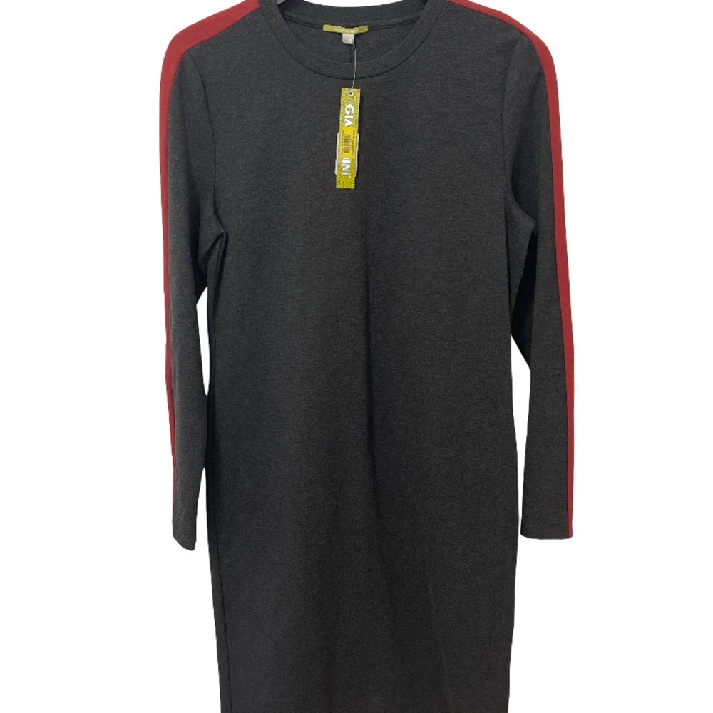 Gianni Bini Gray Dress L with Red Stripes Casual Comfort Everyday NWT$109